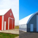 Fabric hoop building on a farm showcasing cost-effective, durable, and versatile storage solutions for agriculture, livestock, and industrial use.