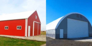 Fabric hoop building on a farm showcasing cost-effective, durable, and versatile storage solutions for agriculture, livestock, and industrial use.